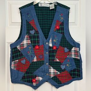 Vintage Studio Collection Multicolor Patchwork Embroidered Back Tie Vest Large